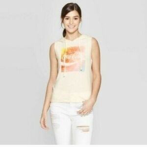 Coca-Cola EUC Women's Cream and Orange Sleeveless Hoodie Size Small